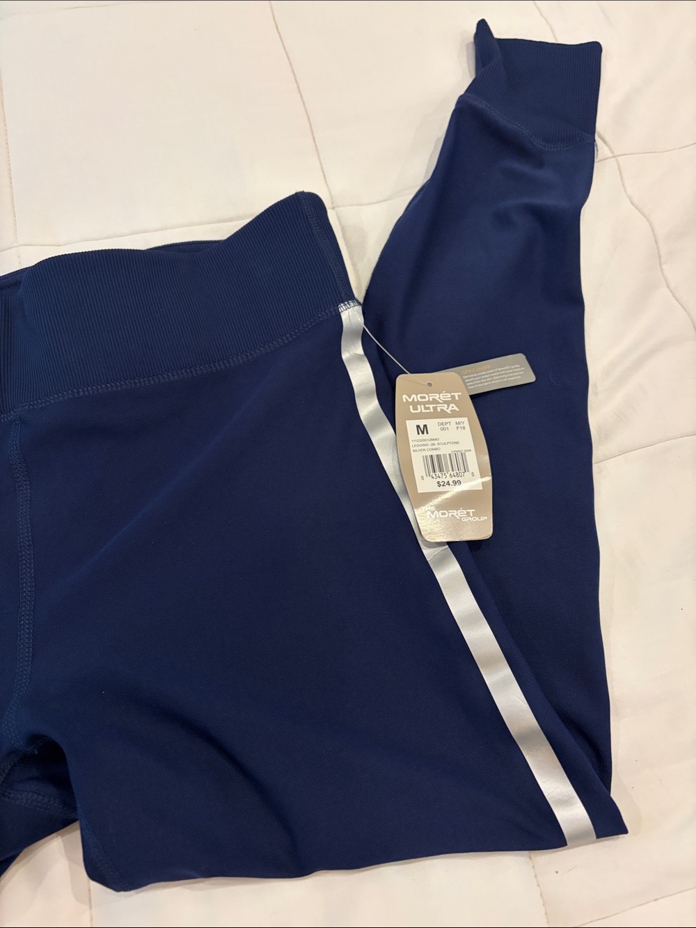 Moret Ultra Sculpting Leggings - Navy w/ Silver Stripe - Size M NEW WITH TAGS